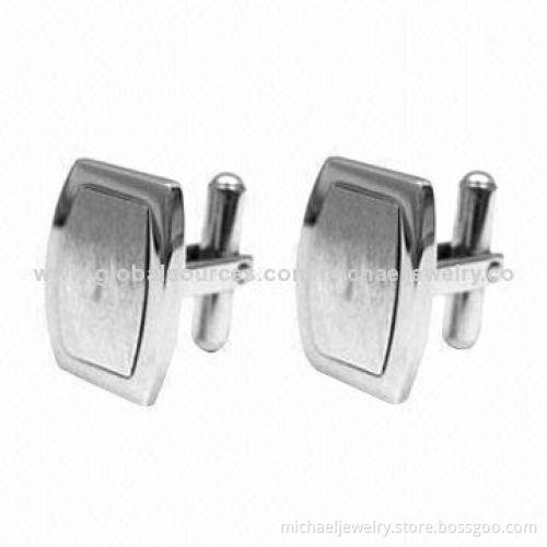 Stainless Steel Cufflinks with Interval of Brushed Finish, Concise and Popular